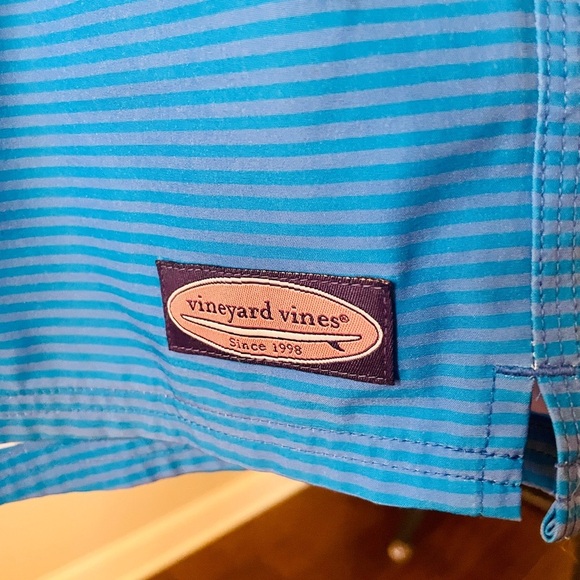 Vineyard Vines premium swim trunks pickets 6.5” inseam SZ L blue turquoise - Picture 4 of 11